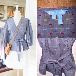 Draper James Embroidered Dot Chambray Wrap Top
